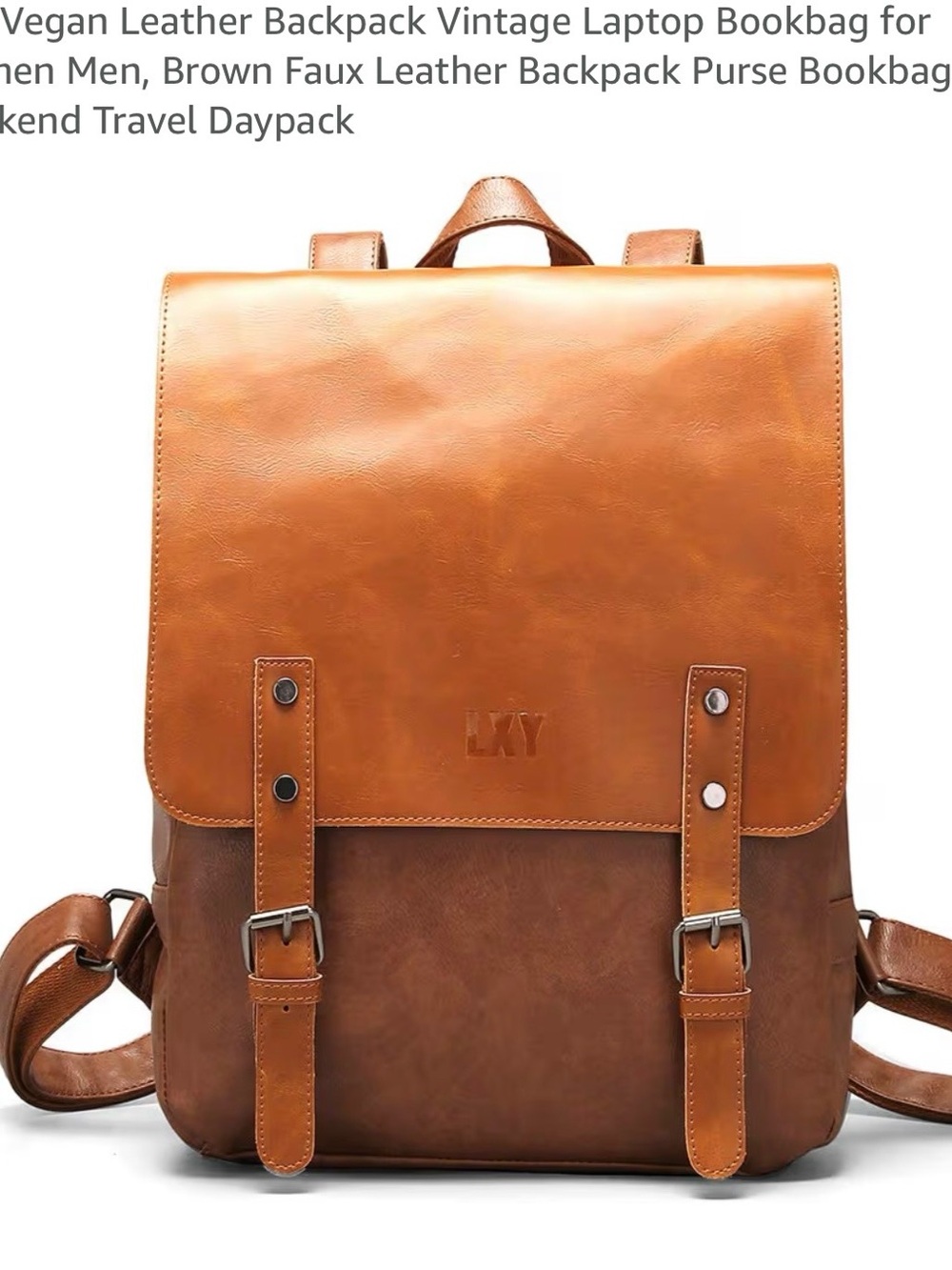 Unisex Brown Vegan Leather Backpack for Vintage Laptop Bag